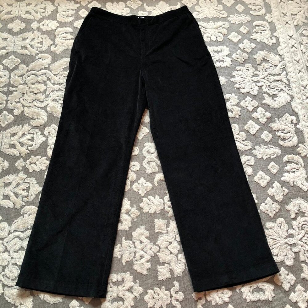 Denim& Co., Dark Black, straight-leg, hi-rise, corduroy pants, Sz Lg
